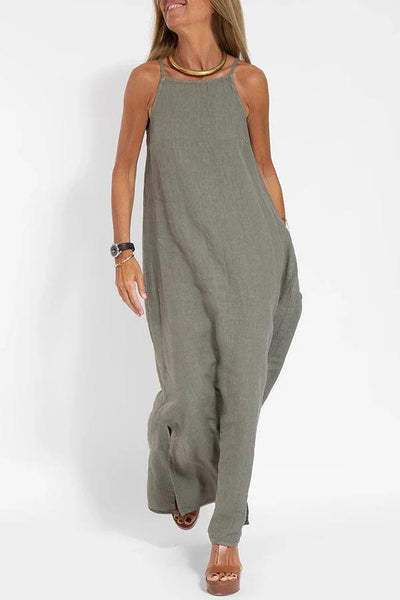 Cindy |  Baumwolle - ärmelloses einfarbiges Leinenkleid