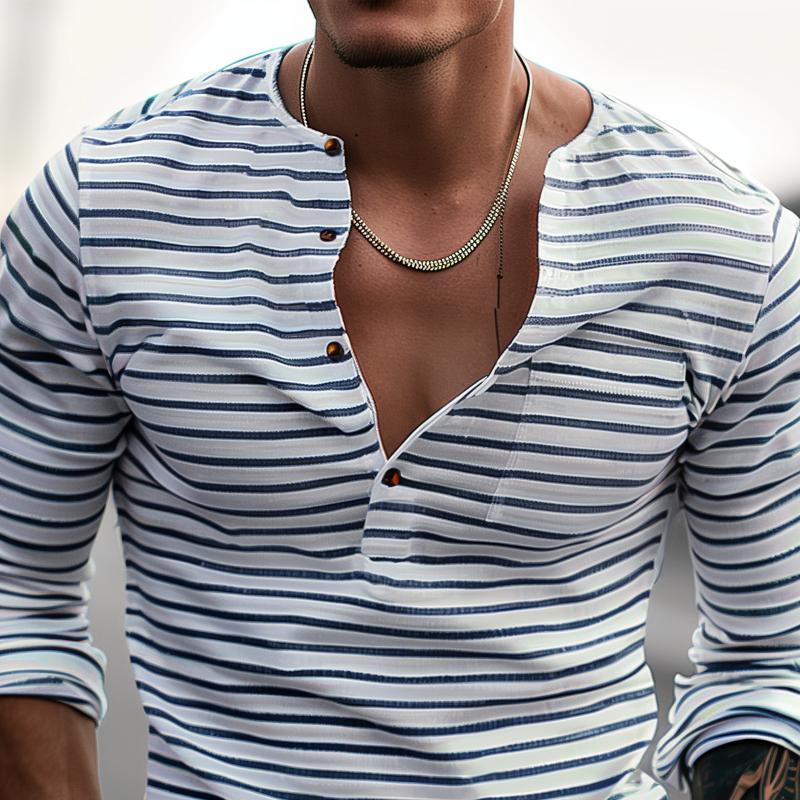 Gestreiftes Henley-Shirt mit langen Ärmeln – Ewan