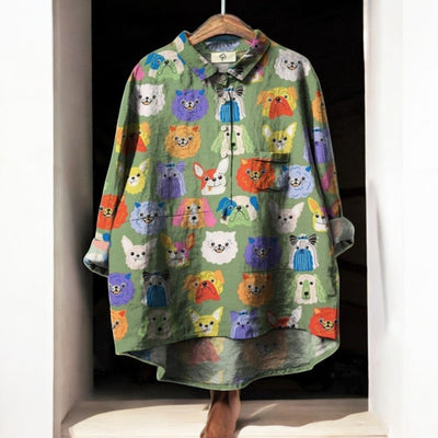 Carina™ - Einzigartige Damenbluse mit niedlichem Hundedruck