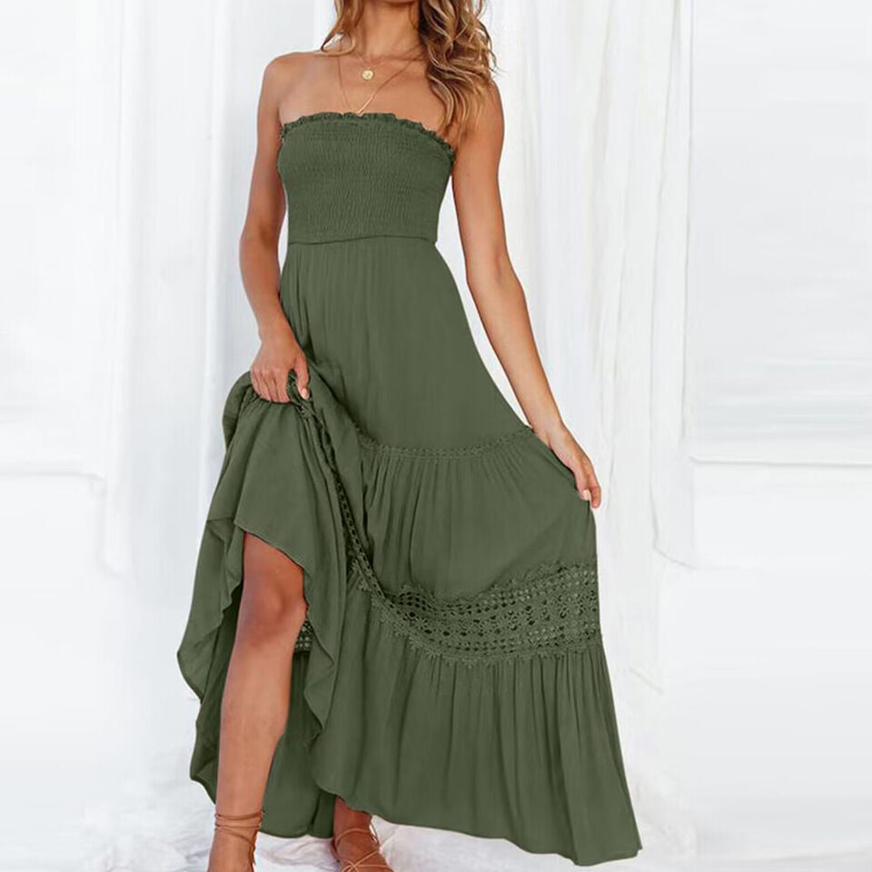 Off-Shoulder Maxi-Kleid mit Spitzen Details – Isaline