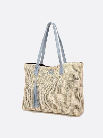 Mira | Große Strohtasche mit langen Tragehenkeln & Deko-Pompon – Sommerlicher Shopper aus Naturmaterial