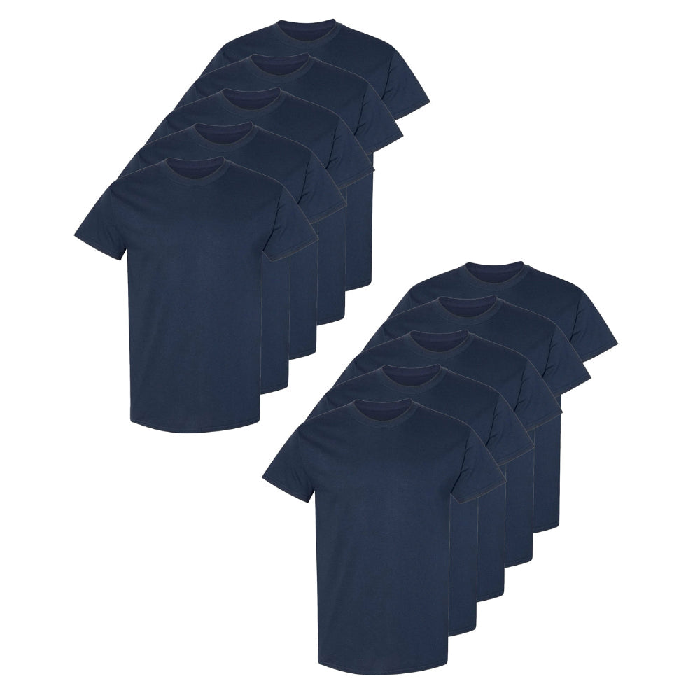 Set aus 10 Herren T- Shirts, 100% Baumwolle (strapazierfähig), Doppelkragen (verbreitert sich nicht), Reguläre Passform (komfortabel), MARINEBLAU (für jeden Stil)