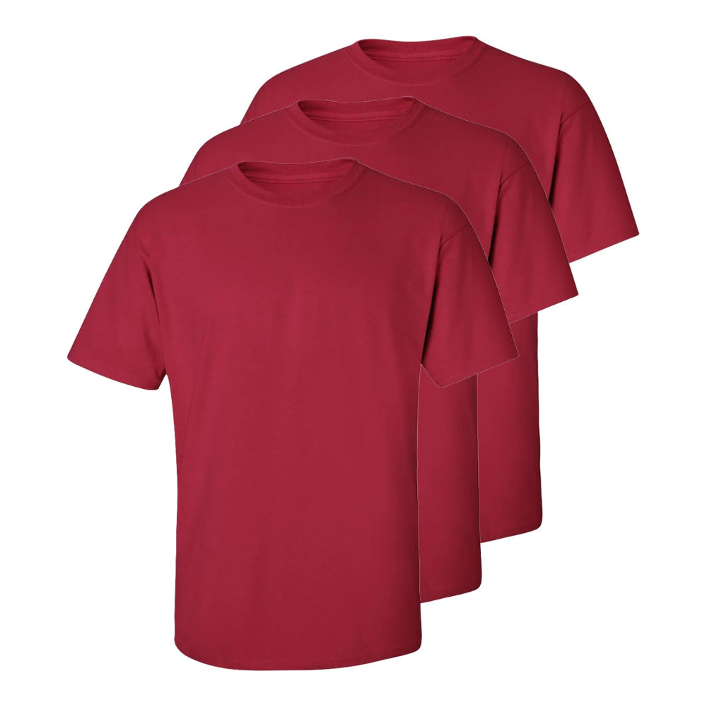 Set aus 3 Herren T- Shirts, 100% Baumwolle (strapazierfähig), Doppelkragen (verbreitert sich nicht), Reguläre Passform (komfortabel), Weinrot (Bordeaux), für jeden St