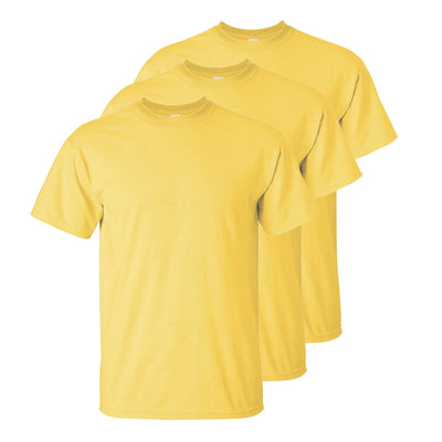 Set aus 3 Herren T- Shirts, 100% Baumwolle (strapazierfähig), Doppelkragen (verbreitert sich nicht), Reguläre Passform (komfortabel), GELB (für jeden Stil)