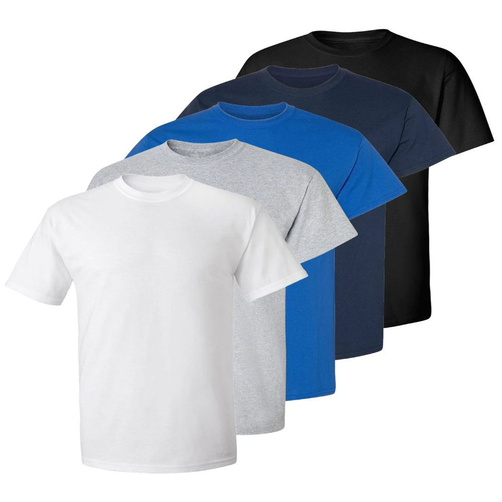 Set aus 5 Herren -T- Shirts (Große Größen), 100 % Baumwolle (Langlebig), Doppelkragen (WEITET SICH NICHT), Regulärer Schnitt (Bequem), MEHRFARBIG (für jeden Stil)