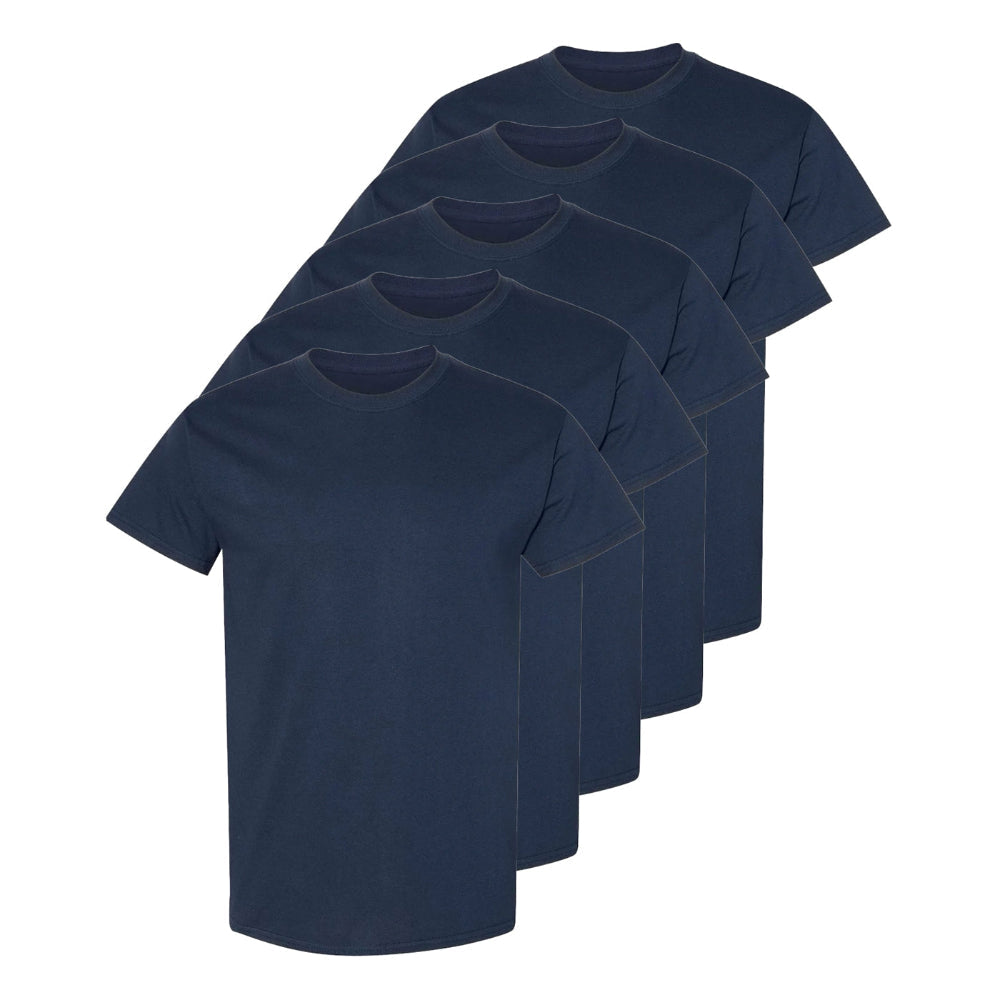 Set aus 5 Herren -T- Shirts, 100 % Baumwolle (Langlebig), Doppelkragen (WEITET SICH NICHT), Regular Fit (Bequem), MARINEBLAU (für jeden Stil)