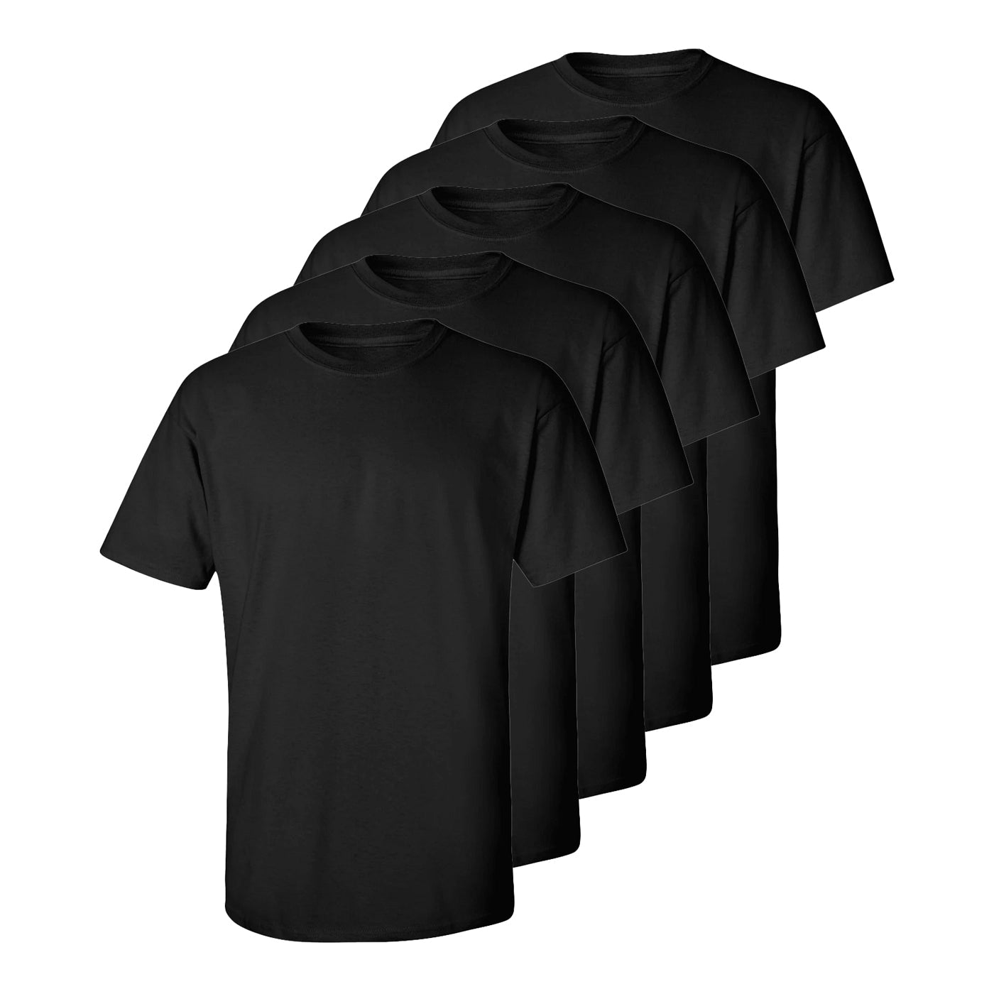 Set aus 5 Herren T- Shirts, 100% Baumwolle (strapazierfähig), Doppelkragen (verbreitert sich nicht), Reguläre Passform (komfortabel), SCHWARZ (für jeden Stil)