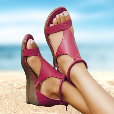 Anne - Römische Ledersandalen Mit Keilabsatz Und Gepolsterter Innensohle Für Damen