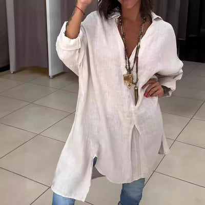 Skyler | Lässiges Sommerhemd aus Baumwollleinen mit V-Ausschnitt