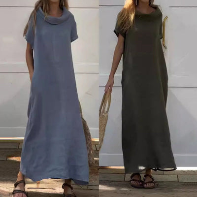 Douglas | Damen-Freizeitkleid aus Baumwolle und Leinen mit Wasserfallausschnitt