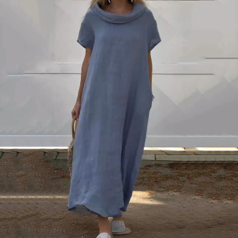 Douglas | Damen-Freizeitkleid aus Baumwolle und Leinen mit Wasserfallausschnitt