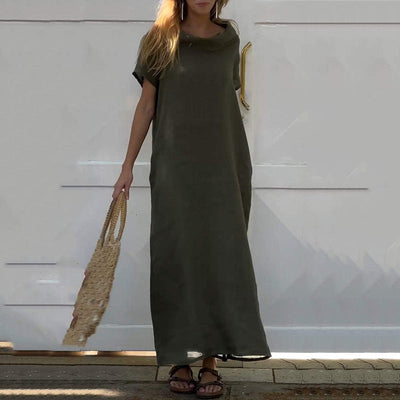 Douglas | Damen-Freizeitkleid aus Baumwolle und Leinen mit Wasserfallausschnitt