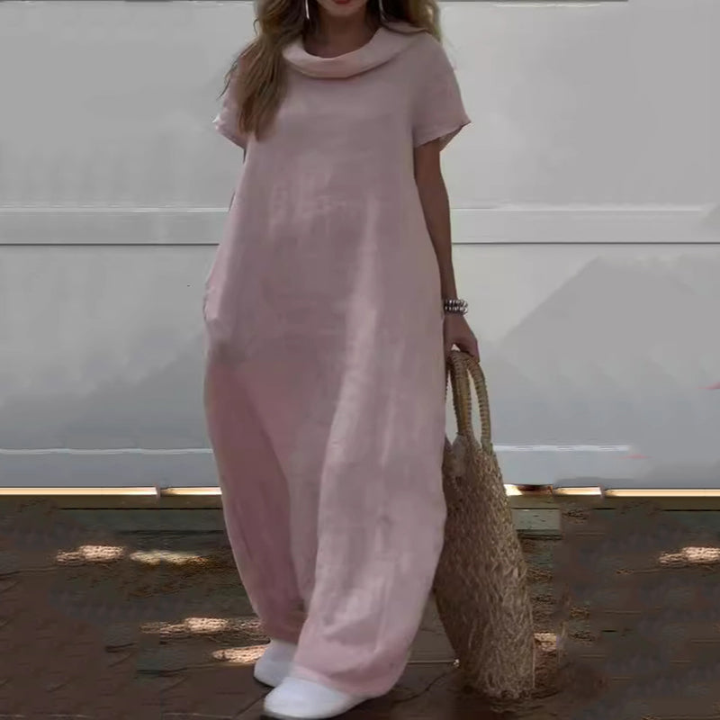 Douglas | Damen-Freizeitkleid aus Baumwolle und Leinen mit Wasserfallausschnitt