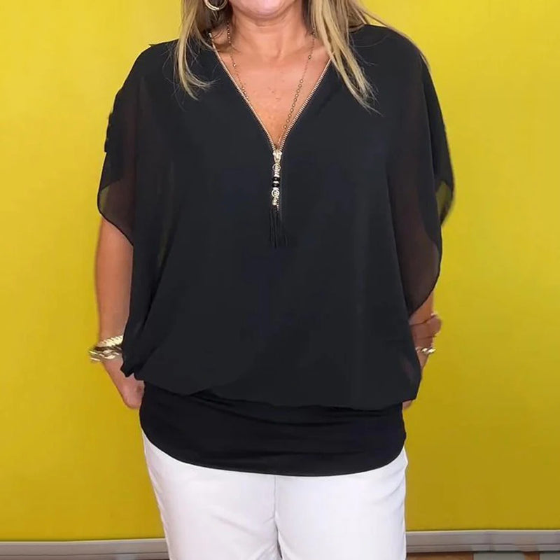 Zechariah | Chiffon-Freizeitoberteil mit Reißverschluss am Ausschnitt für Damen