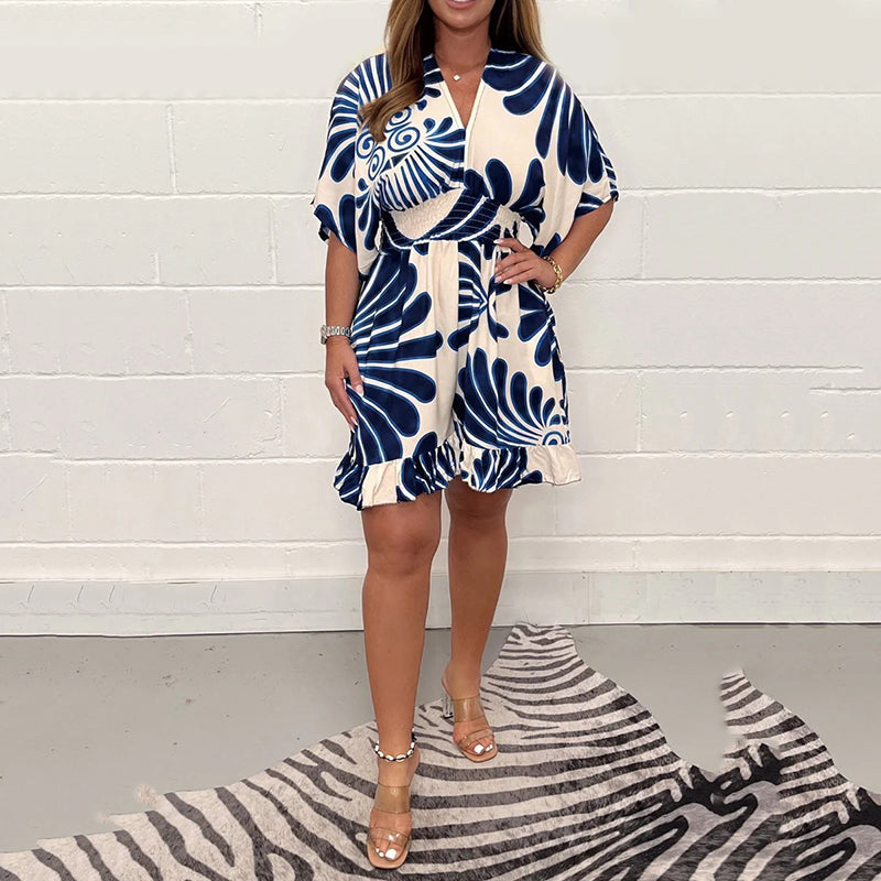 Carly | Lässiger, kurzer Jumpsuit mit Pflanzenprint für Damen