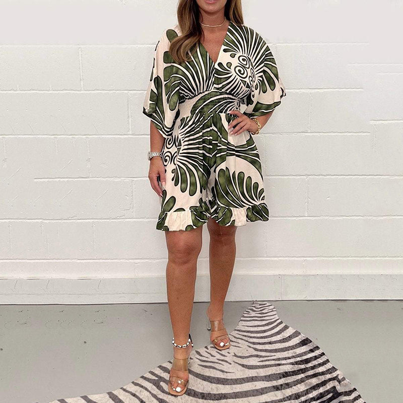 Carly | Lässiger, kurzer Jumpsuit mit Pflanzenprint für Damen