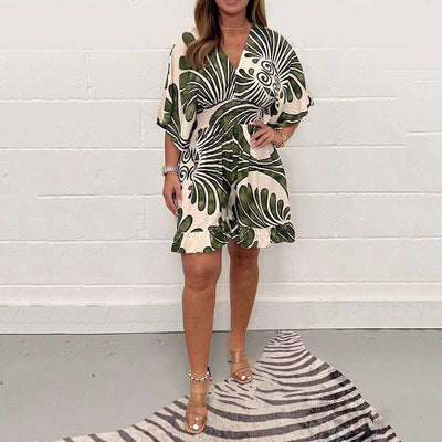 Carly | Lässiger, kurzer Jumpsuit mit Pflanzenprint für Damen