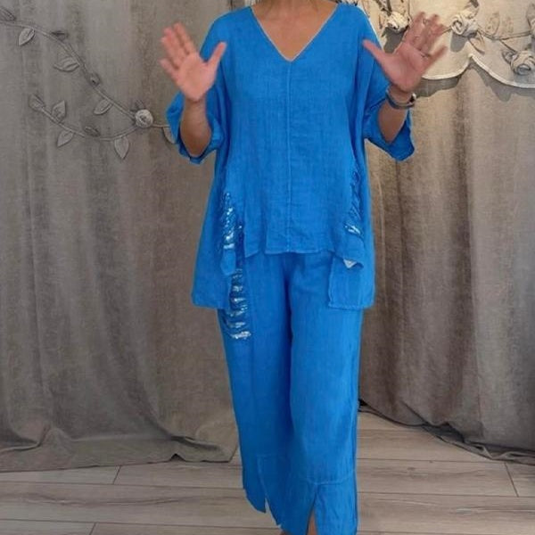 Ramsey | Langärmeliges Bluse und Hose aus Baumwolle und Leinen