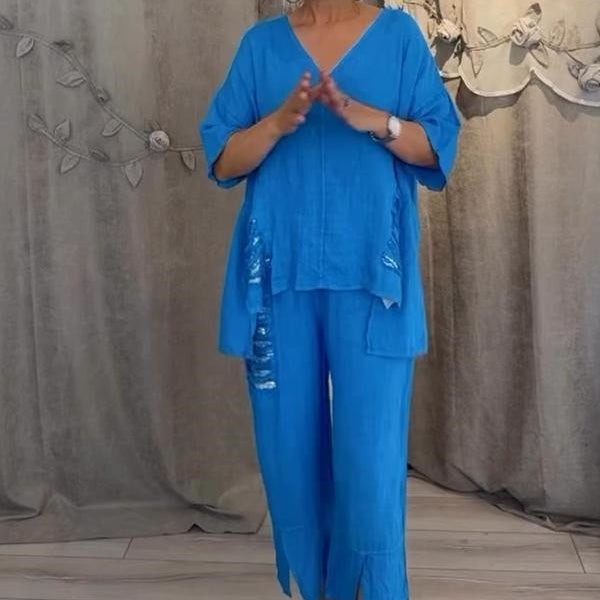 Ramsey | Langärmeliges Bluse und Hose aus Baumwolle und Leinen