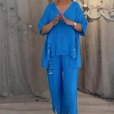 Ramsey | Langärmeliges Bluse und Hose aus Baumwolle und Leinen