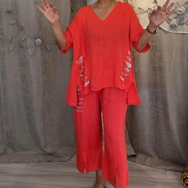 Ramsey | Langärmeliges Bluse und Hose aus Baumwolle und Leinen