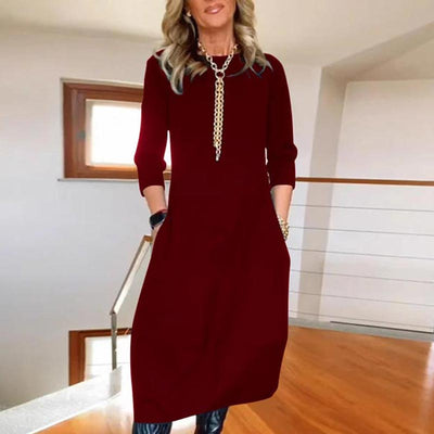 Zechariah |  Damen einfarbiges Abendkleid mit Rundhalsausschnitt und Taschen