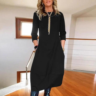 Zechariah |  Damen einfarbiges Abendkleid mit Rundhalsausschnitt und Taschen