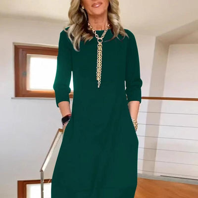 Zechariah |  Damen einfarbiges Abendkleid mit Rundhalsausschnitt und Taschen