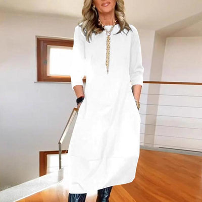 Zechariah |  Damen einfarbiges Abendkleid mit Rundhalsausschnitt und Taschen