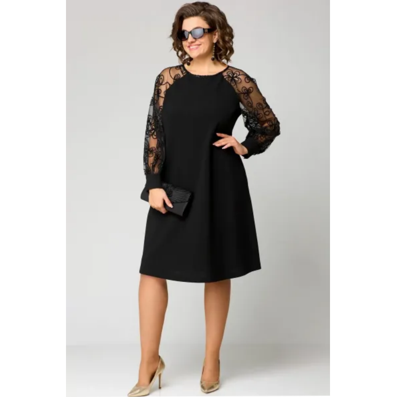 🔥👗Csipke patchwork kerek nyakú hosszú ujjú ruha
