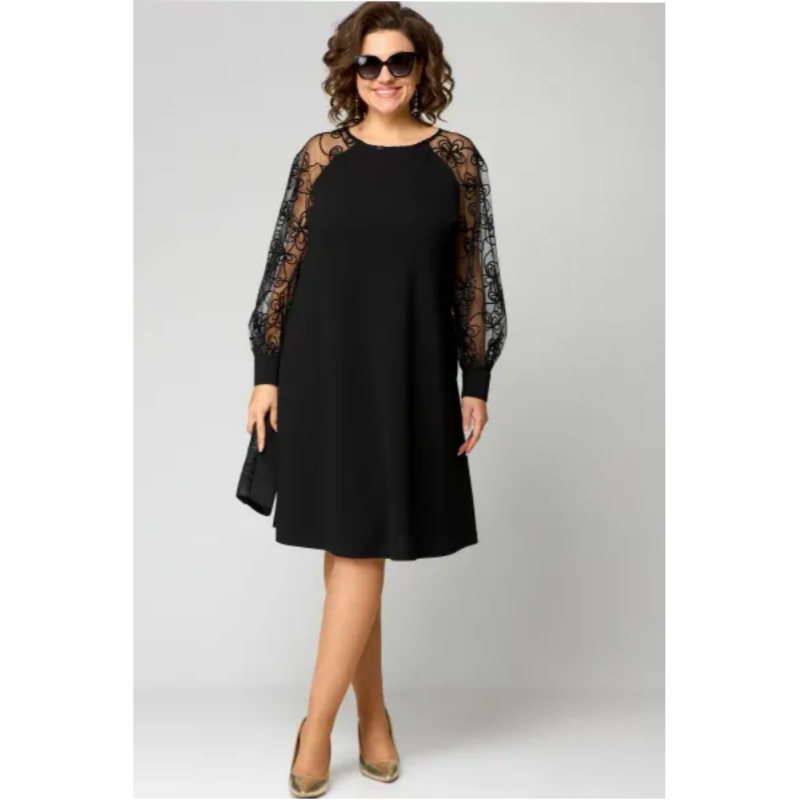 🔥👗Csipke patchwork kerek nyakú hosszú ujjú ruha