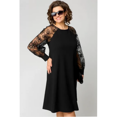 🔥👗Csipke patchwork kerek nyakú hosszú ujjú ruha