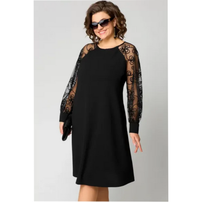 🔥👗Csipke patchwork kerek nyakú hosszú ujjú ruha