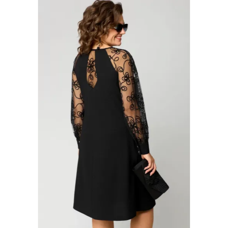 🔥👗Csipke patchwork kerek nyakú hosszú ujjú ruha