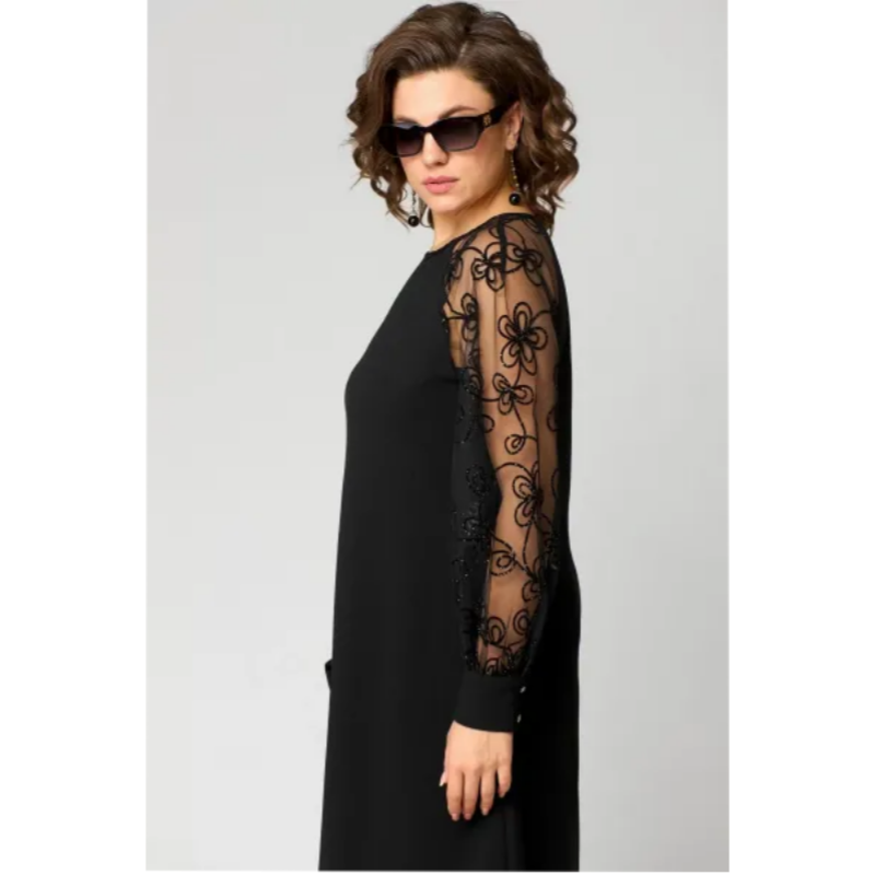 🔥👗Csipke patchwork kerek nyakú hosszú ujjú ruha