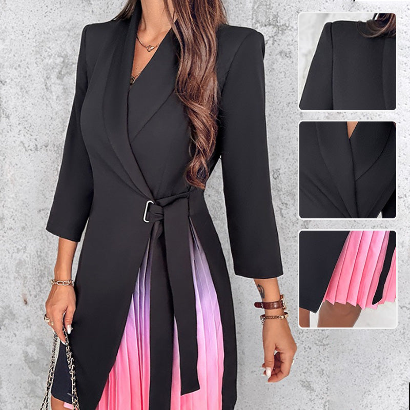 Willa | Ombré Reverskragen Tailliertes Plissee Blazer Kleid