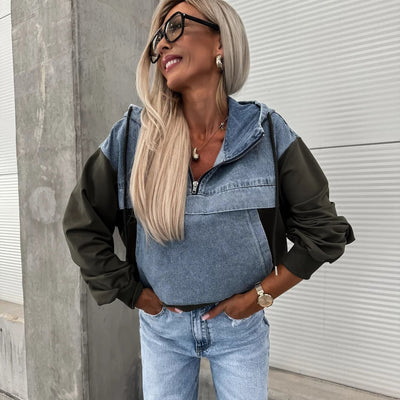 Theresa | HEISSER VERKAUF 50% - Damen-Jeansjacke mit Kapuze und Kordelzug