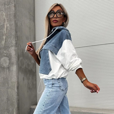 Theresa | HEISSER VERKAUF 50% - Damen-Jeansjacke mit Kapuze und Kordelzug