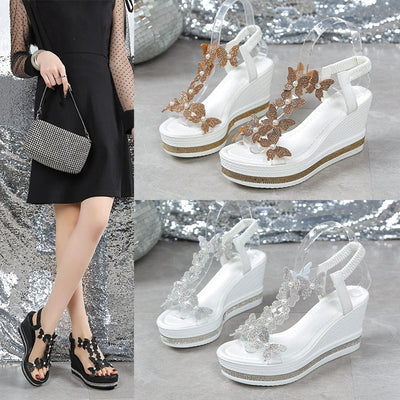 Petra | Sandalen mit offener Spitze und Glitzer-Schmetterling-Verzierung