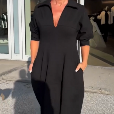 Elena | Midikleid mit V-Ausschnitt und Reverskragen