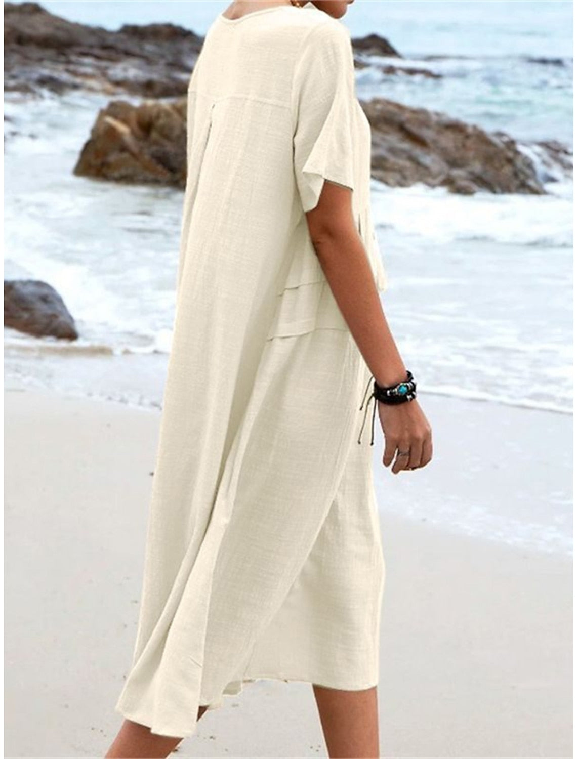 Laylah | 💖Baumwoll-Leinenkleid mit Rundhalsausschnitt