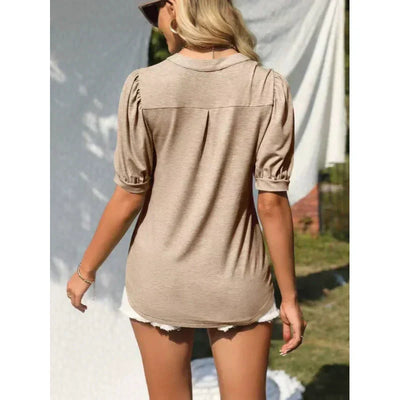 Erwina | Damen V-Ausschnitt Lässiges Puff Kurzarm Top Elegantes T-Shirt