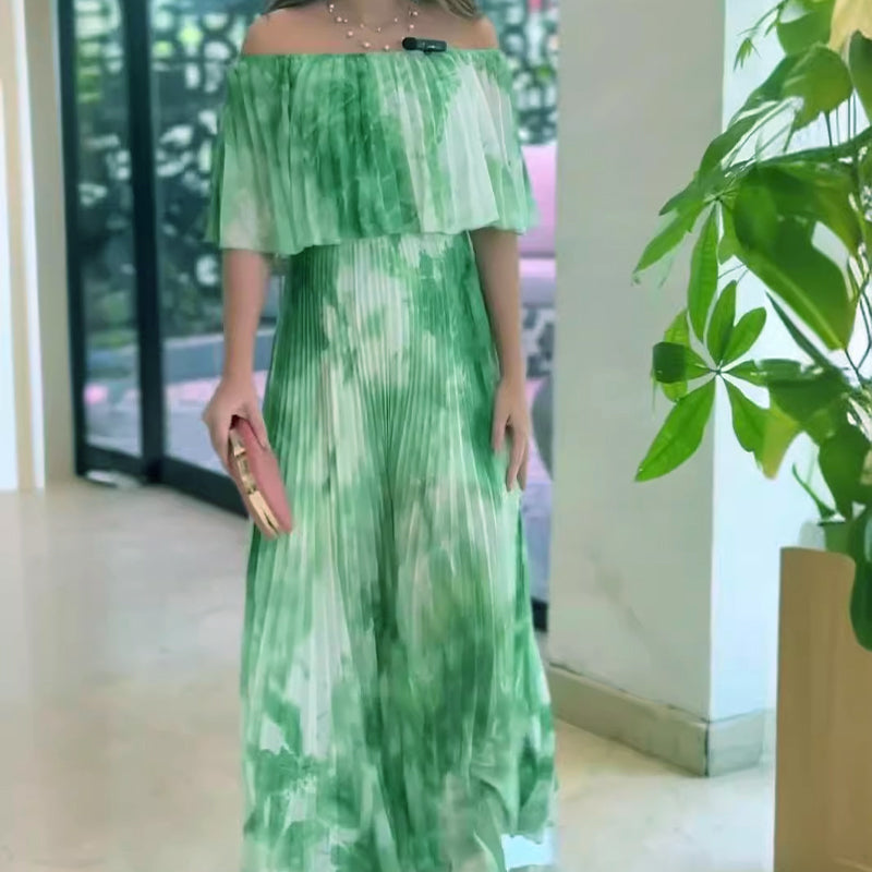 Claire | Bedrucktes, plissiertes Off-Shoulder-Kleid für Damen