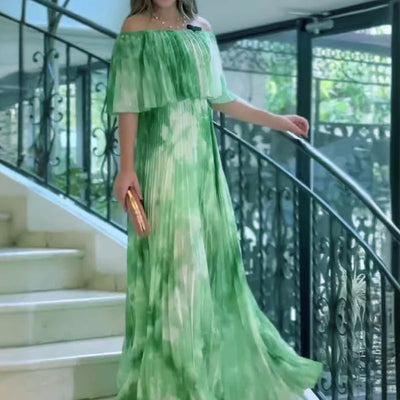 Claire | Bedrucktes, plissiertes Off-Shoulder-Kleid für Damen