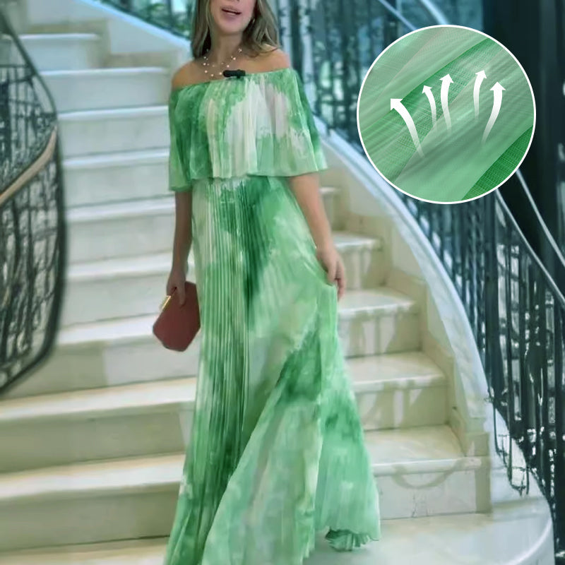 Claire | Bedrucktes, plissiertes Off-Shoulder-Kleid für Damen