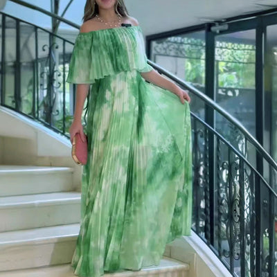 Claire | Bedrucktes, plissiertes Off-Shoulder-Kleid für Damen