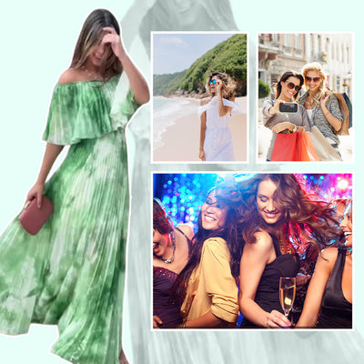 Pia | Bedrucktes, plissiertes Off-Shoulder-Kleid für Damen