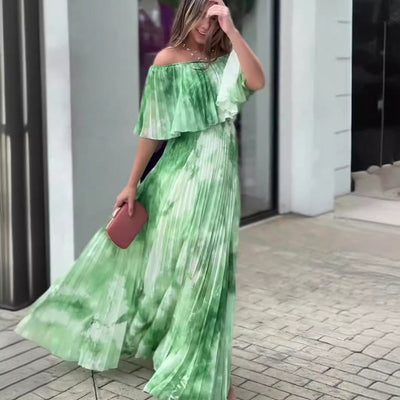 Claire | Bedrucktes, plissiertes Off-Shoulder-Kleid für Damen