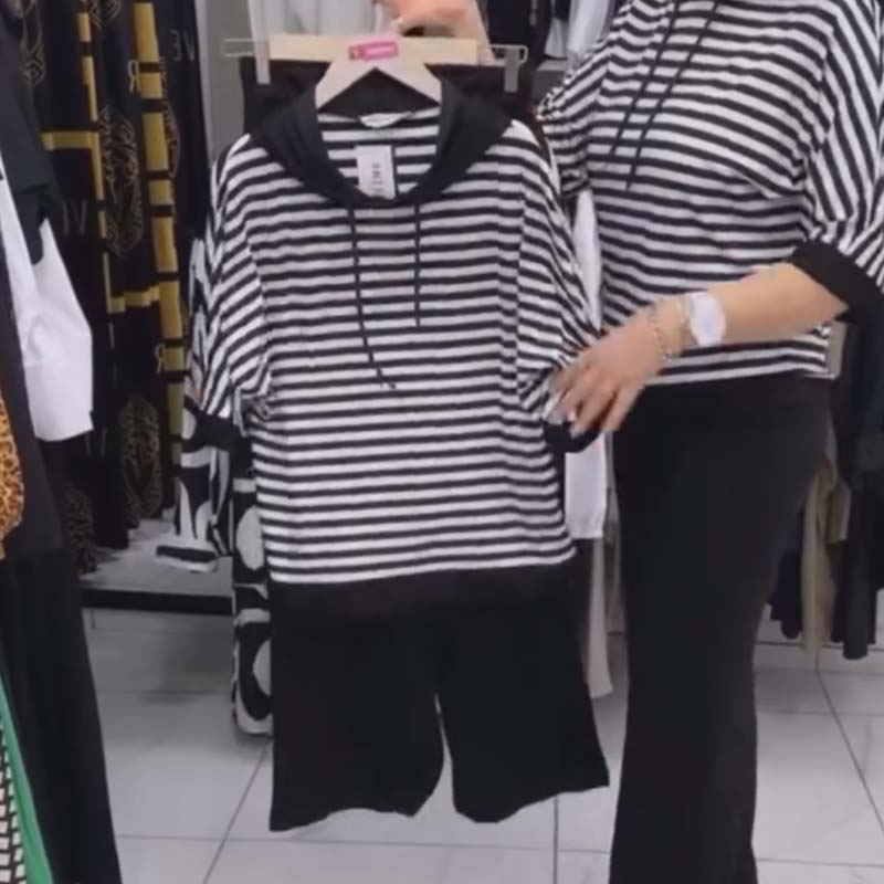 Kierra | Damen-Set aus gestreiftem Oberteil und einfarbiger Hose