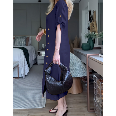 Zackie | Maxikleid mit seitlichem Schlitz und Knopfleiste für Damen